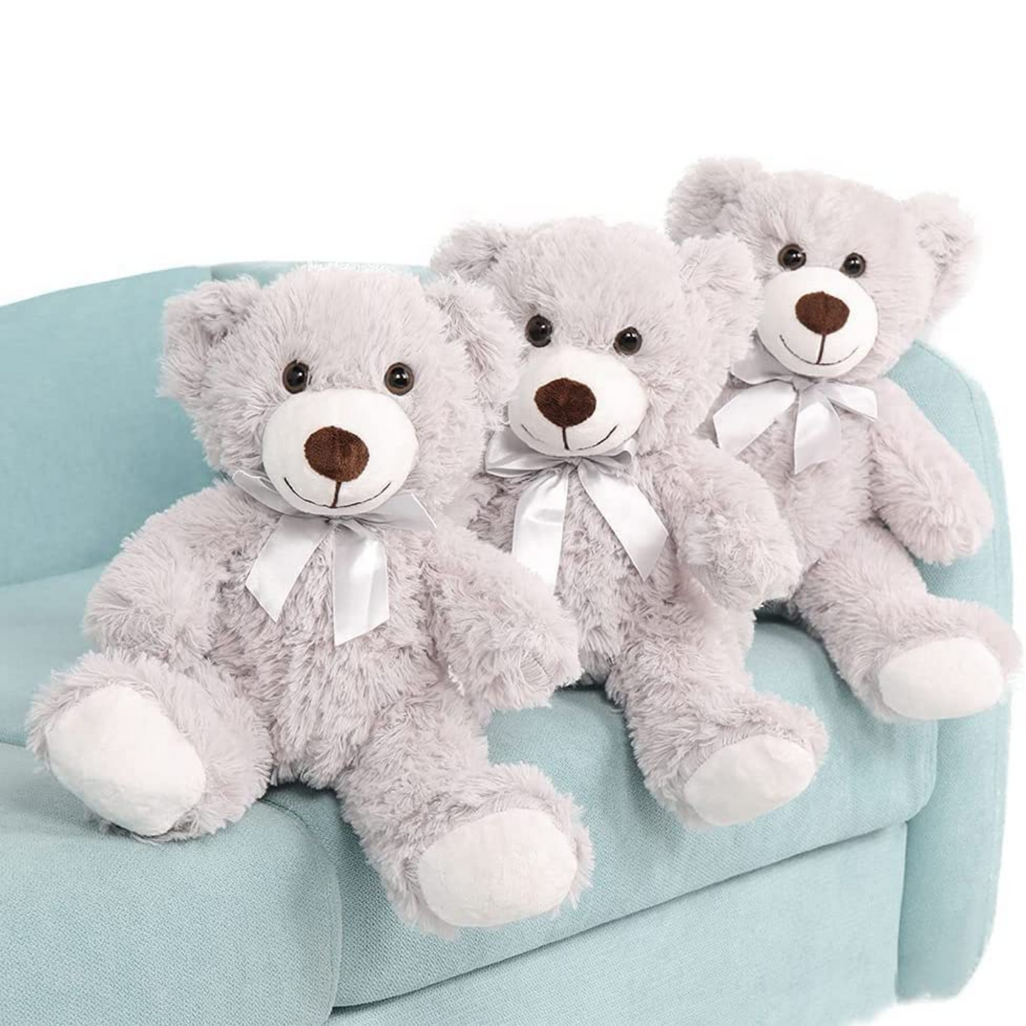 3-Pack Teddy Bear Stuffed Animals Bulk -  Grey Teddy Bear Plush Toys 13.8 Inches - Cute Teddy Bear Centerpiece Decorations - Christmas/Birthday/Thanksgiving/Baby Shower Gift Ideas - Teddy Bear Theme Baby Shower Decoration Ornaments