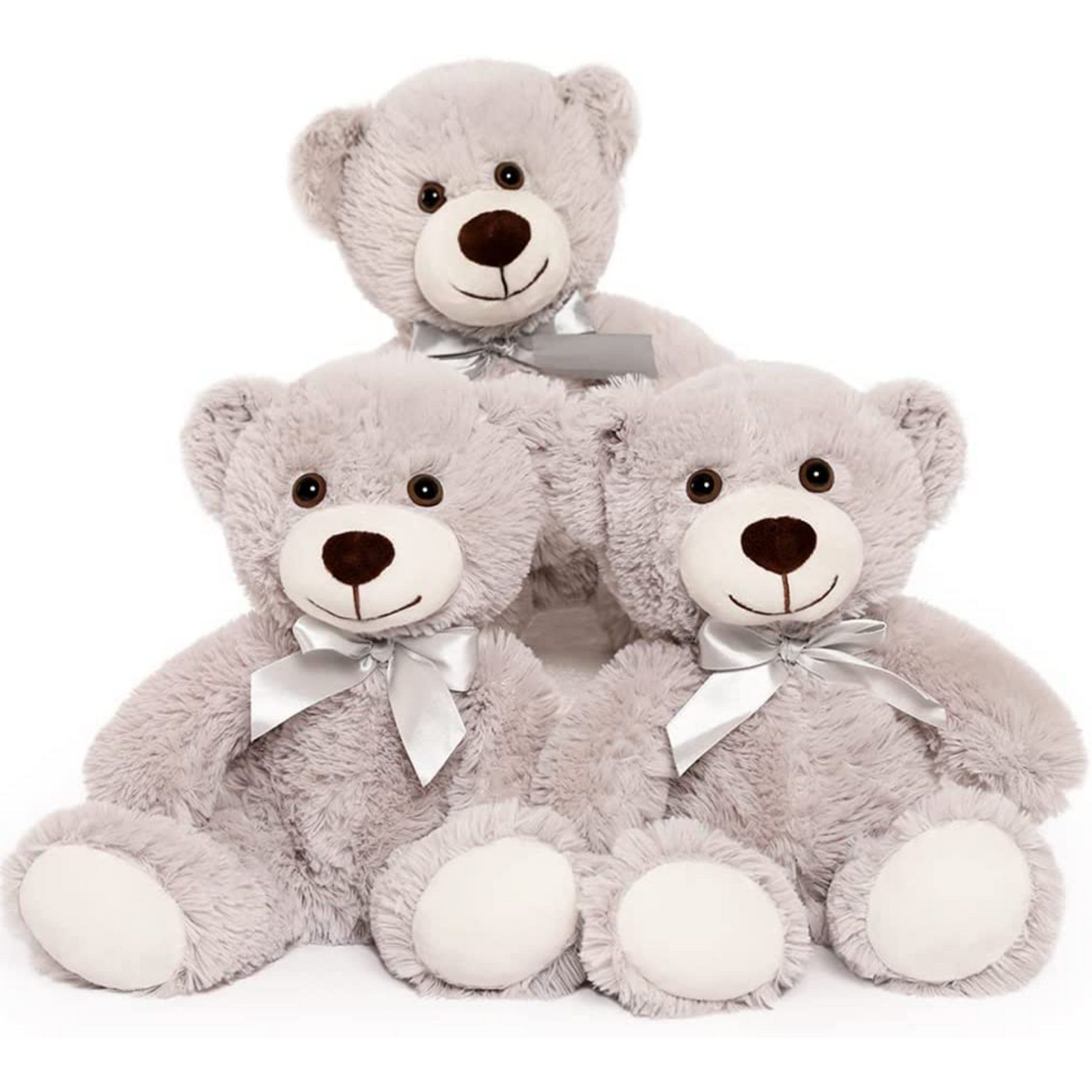 3-Piece Teddy Bears, Light Grey, 13.8 Inches