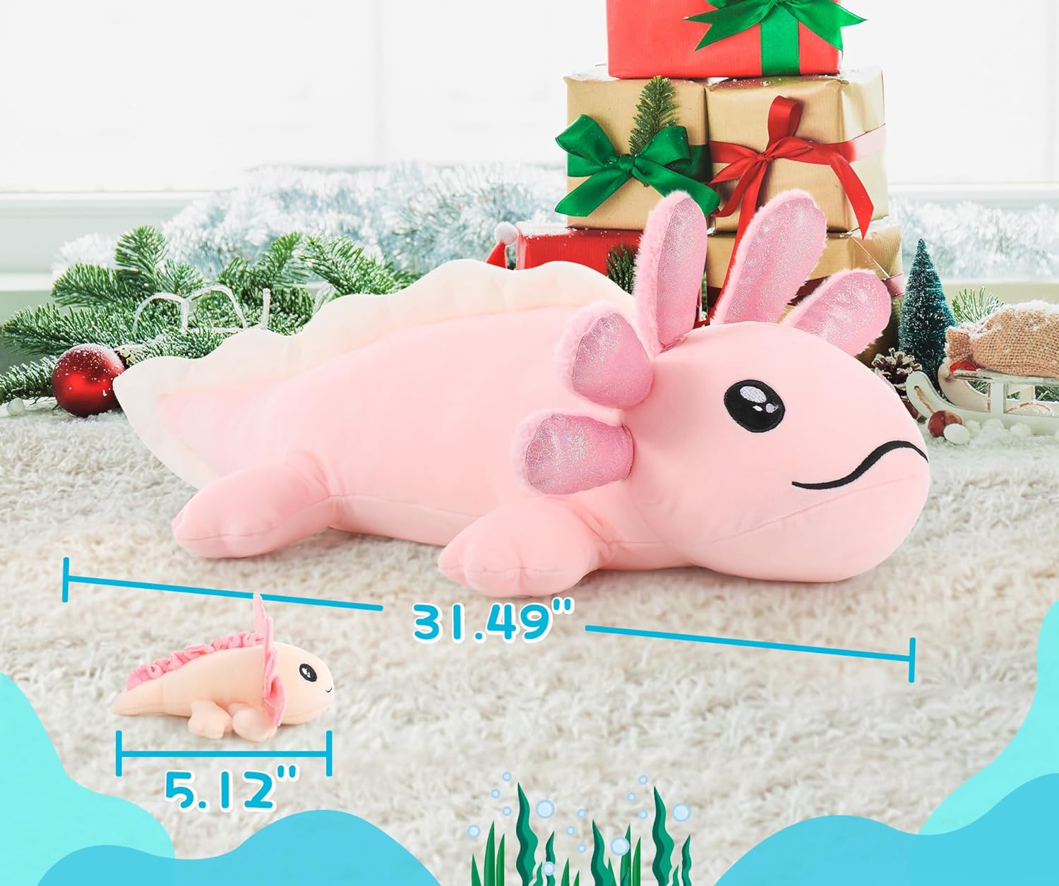 Axolotl Plushie with 3 Babies, 31.5 Inches