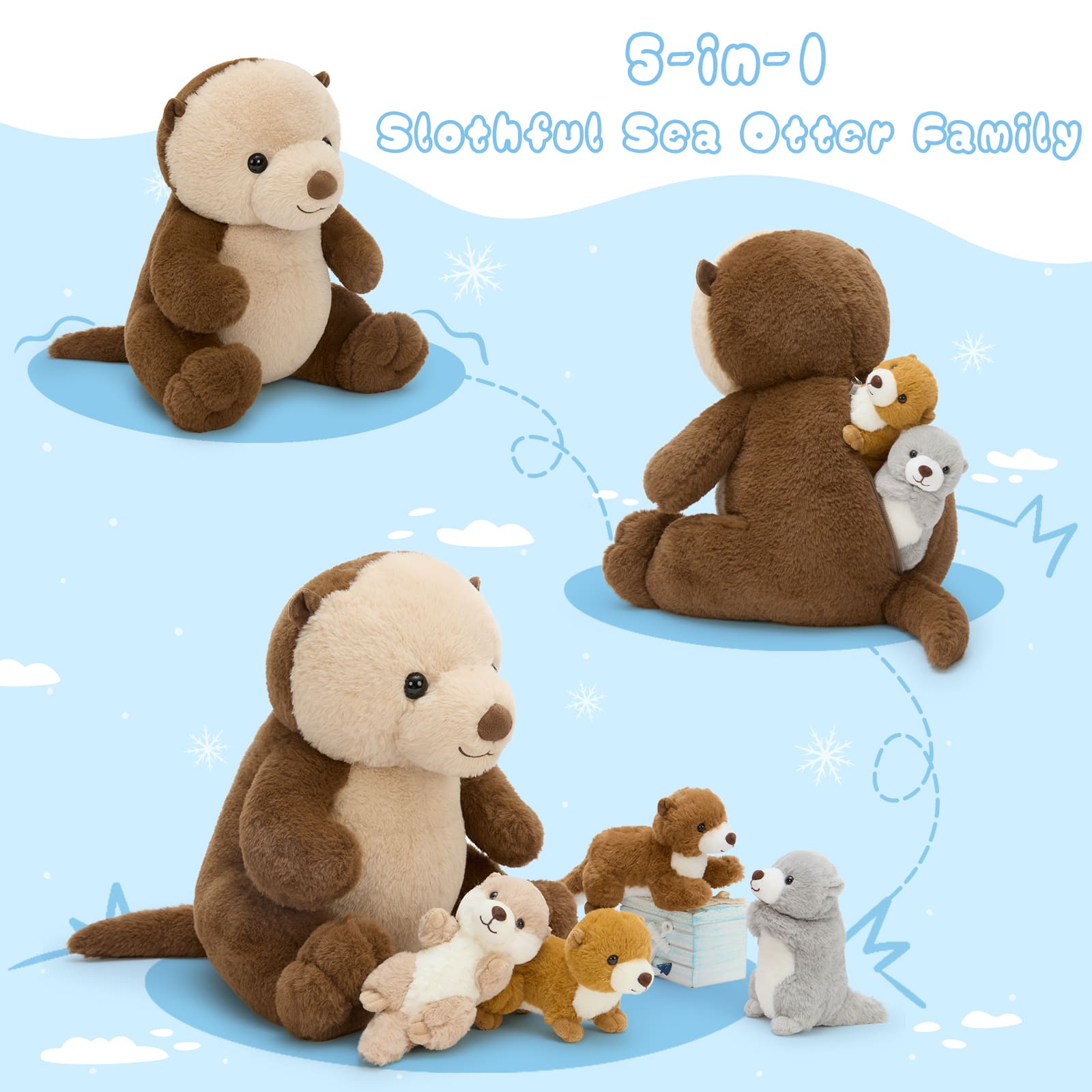 Sea Otter Stuffed Animals with Babies Inside, 14.5 Inches