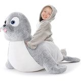 Lifelike Giant Seal Plush Pillows for Children - 4 FT Giant Grey Seal Stuffed Animals - 44 Inch Fuzzy Large Seal Stuffed Animal - Soft Stuffed Seal Toy Cuddly Bedroom Seal Plush - Funny Seal Gifts for Girls Boys - Christmas Birthday Gift for Friends