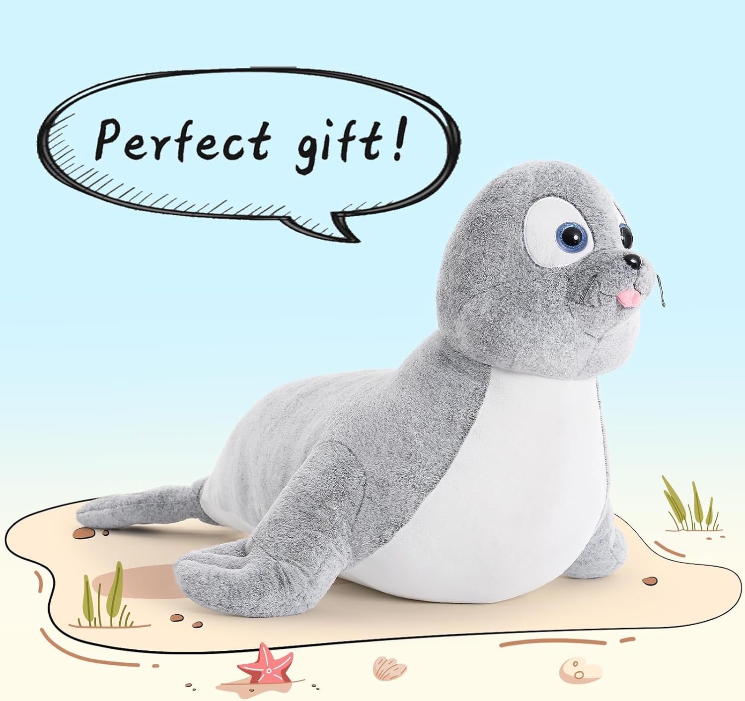 Giant Seal Stuffed Toy, Grey, 44 Inches