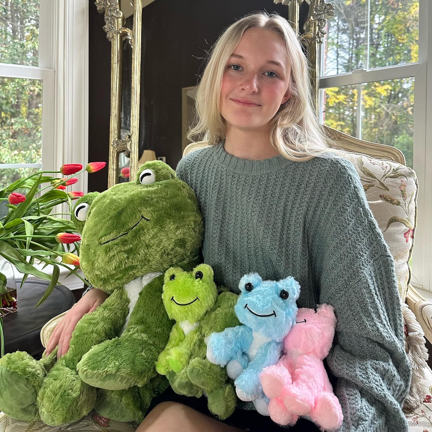 Smiling Frog Stuffed Animal Toys, Green, 19.7 Inches