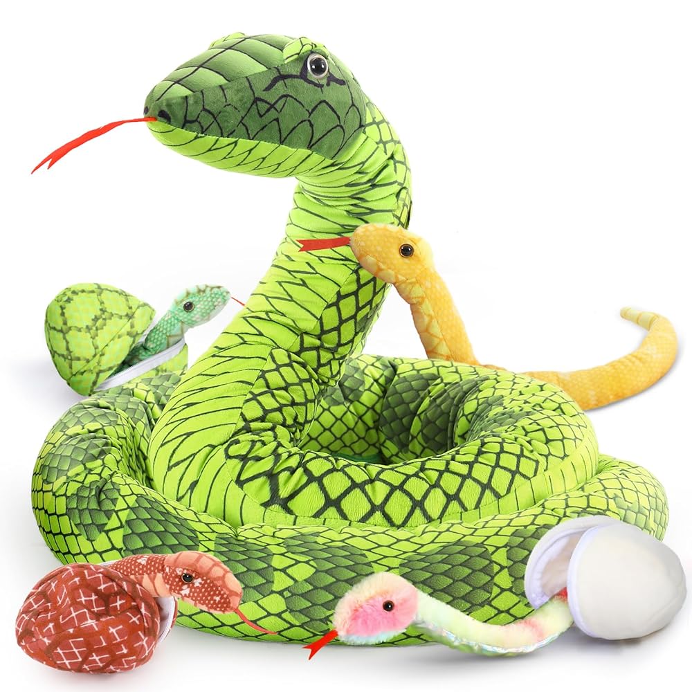 Snake Stuffed Animal Toy Set, Green/Yellow/Red/Pink/Brown, 79/118 Inches