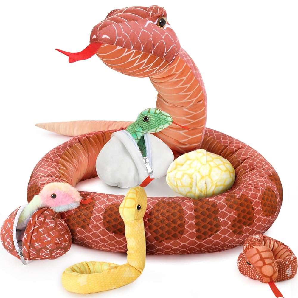 Snake Stuffed Animal Toy Set, Green/Yellow/Red/Pink/Brown, 79/118 Inches