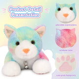 Realistic Rainbow Cat Stuffed Animals - 4 Pcs Short Fur Colorful Cat Plush Toys - Kitty Baby Stuffed Animals with Their Mom - Cute Kitten Plush Toys - Christmas Birthday Gift for Kids Teens Adults