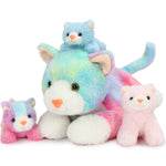 Realistic Rainbow Cat Stuffed Animals - 4 Pcs Short Fur Colorful Cat Plush Toys - Kitty Baby Stuffed Animals with Their Mom - Cute Kitten Plush Toys - Christmas Birthday Gift for Kids Teens Adults