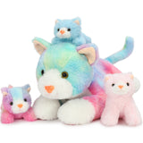 Realistic Rainbow Cat Stuffed Animals - 4 Pcs Short Fur Colorful Cat Plush Toys - Kitty Baby Stuffed Animals with Their Mom - Cute Kitten Plush Toys - Christmas Birthday Gift for Kids Teens Adults