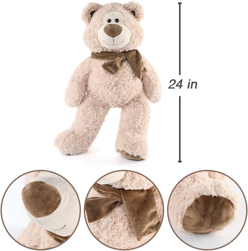 Teddy Bear Stuffed Animal - Plush Big Teddy Bears with Scarfs - Big 24 Inches Beige Bear - Cartoon Teddy Bear Plush Dolls - We Can Bearly Wait - Teddy Bear Themed Baby Shower - Gender Reveal Party Decorations - Valentine's Day Teddy Bear & Gift for Girlfriend/Boyfriend - MorisMos Stuffed Animals