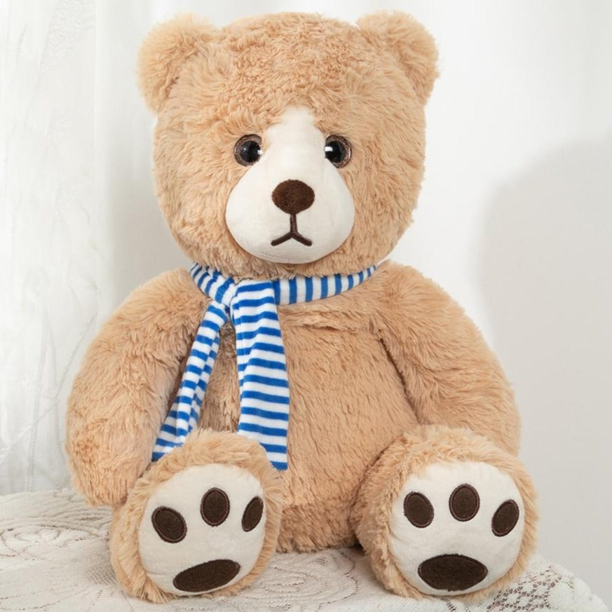 Teddy Bear Stuffed Animal - Plush Big Teddy Bears with Scarfs - Big 24 Inches Light Brown Bear - Cartoon Teddy Bear Plush Dolls with Footprints - We Can Bearly Wait - Teddy Bear Themed Baby Shower - Gender Reveal Party Decorations - Valentine's Day Teddy Bear & Gift for Girlfriend/Boyfriend - MorisMos Stuffed Animals