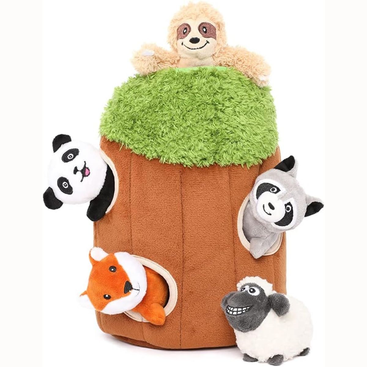 Cabane dans les arbres avec 5 petits jouets en peluche