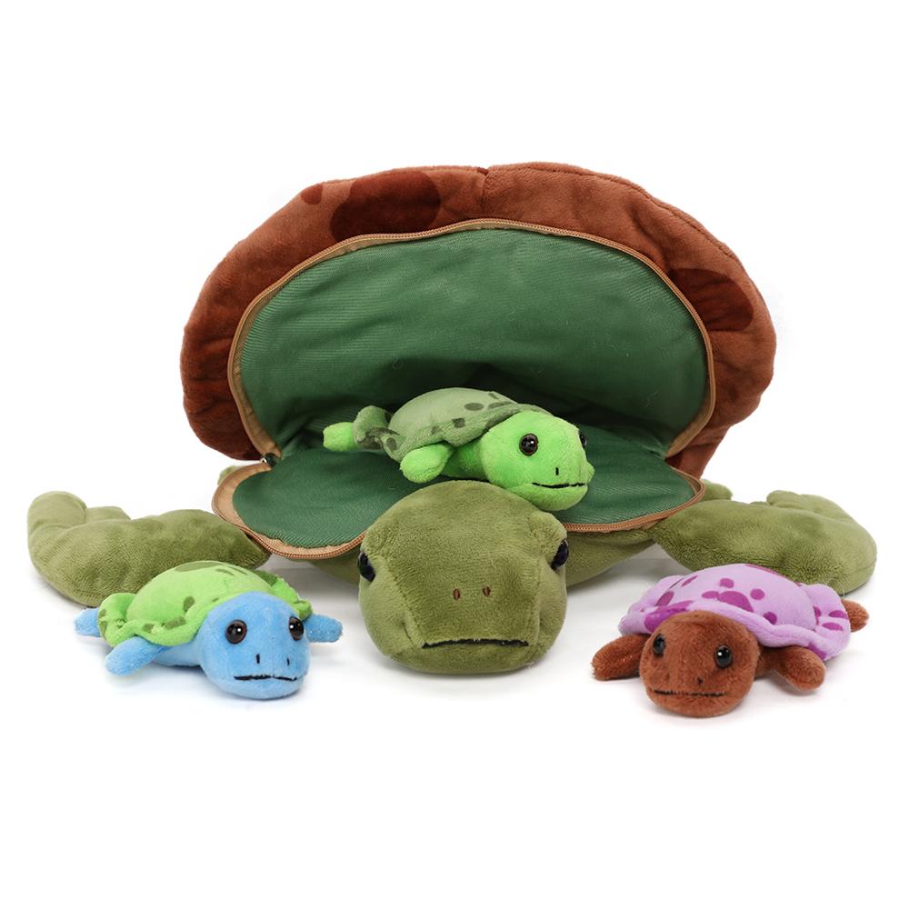 Turtle Stuffed Animal Toy with 3 Baby Turtles, 13 Inches