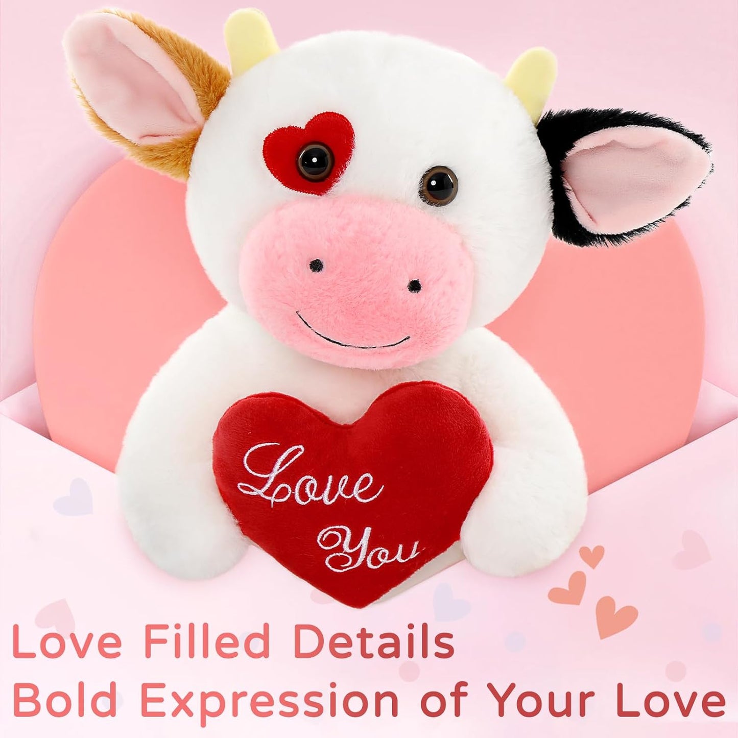 Valentine's Day Cow Stuffed Animals - 12 Inches Cattle Plush Toys with ' Love You ' Heart - Valentine's Day Gift for Girlfriend/Boyfriend - Fluffly Cuddly Plushy Fluffy Toy - Cute Cow Plush Pillows for Kids - Christmas/Birthday Gift for Children/Teens/Adults - Romantic Anniversary Gift for Wife/Husband - Free Shipping