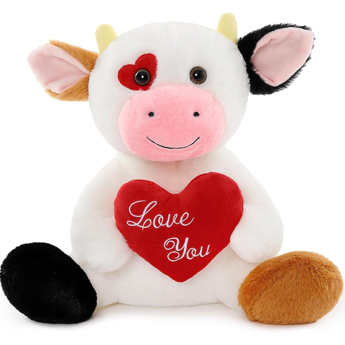 Valentine's Day Cow Stuffed Animals - 12 Inches Cattle Plush Toys with ' Love You ' Heart - Valentine's Day Gift for Girlfriend/Boyfriend - Fluffly Cuddly Plushy Fluffy Toy - Cute Cow Plush Pillows for Kids - Christmas/Birthday Gift for Children/Teens/Adults - Romantic Anniversary Gift for Wife/Husband - Free Shipping

