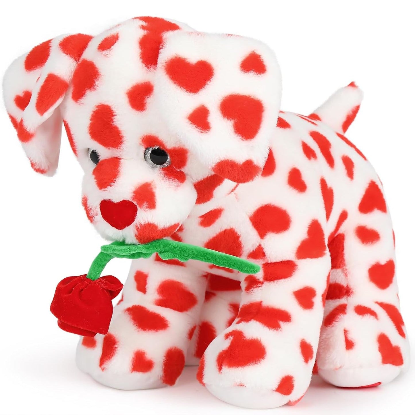 Lifelike Dog Stuffed Animals - 18 Inches Puppy Plush Toys with Rose Flowers - Valentine's Day Gift for Girlfriend/Boyfriend - Fluffly Cuddly Plushy Fluffy Toy - Cute Cartoon Dalmatian Plush Pillows for Kids - Christmas/Birthday Gift for Children/Teens/Adults - Romantic Anniversary Gift for Wife/Husband - Free Shipping