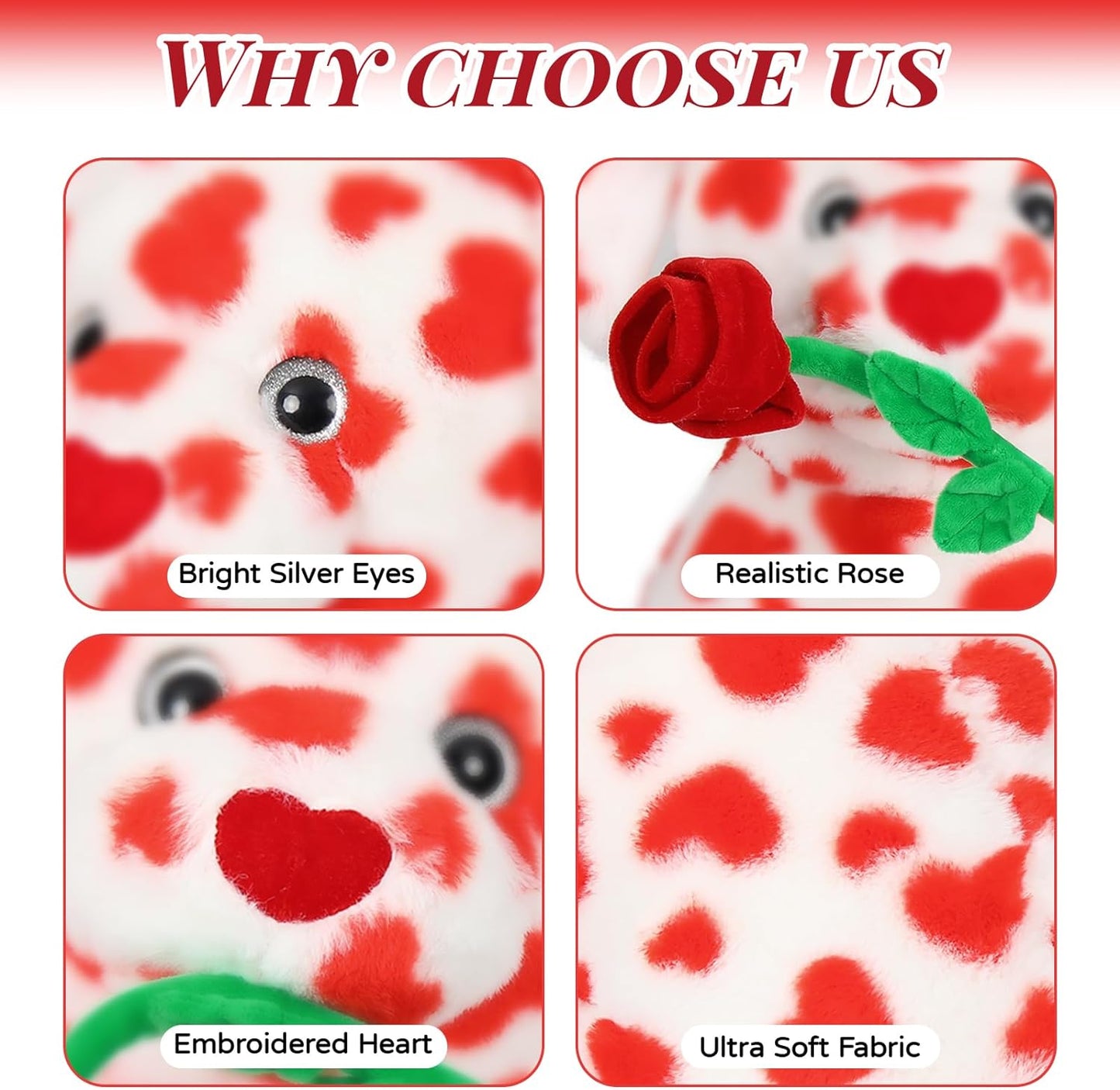 Lifelike Dog Stuffed Animals - 18 Inches Puppy Plush Toys with Rose Flowers - Valentine's Day Gift for Girlfriend/Boyfriend - Fluffly Cuddly Plushy Fluffy Toy - Cute Cartoon Dalmatian Plush Pillows for Kids - Christmas/Birthday Gift for Children/Teens/Adults - Romantic Anniversary Gift for Wife/Husband - Free Shipping