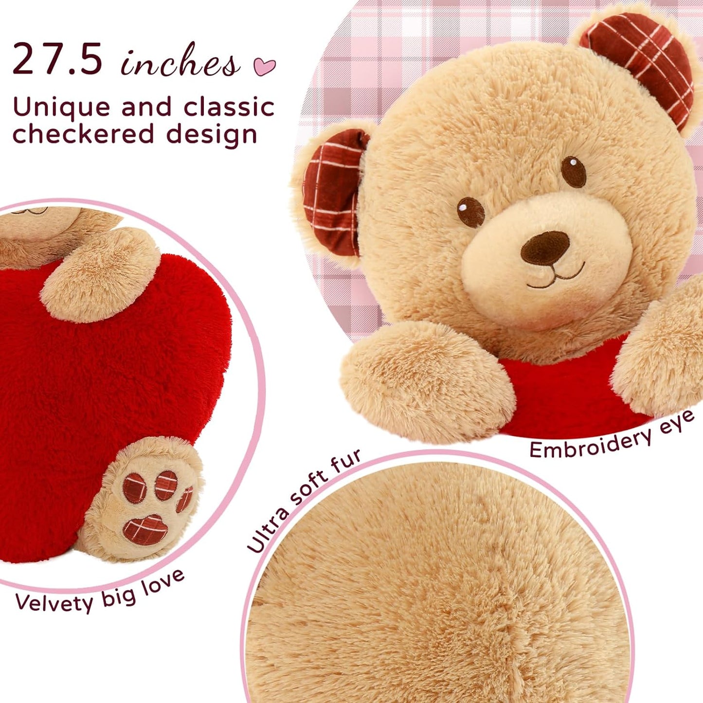 Valentine's Day Teddy Bear Stuffed Animals - 28 Inches Teddy Bear Plush Toys with Heart - Valentine's Day Gift for Girlfriend/Boyfriend - Fluffly Cuddly Plushy Fluffy Toy - Cute Teddy Bear Plush Pillows for Kids - Christmas/Birthday Gift for Children/Teens/Adults - Romantic Anniversary Gift for Wife/Husband - Free Shipping