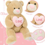 Valentine's Day Teddy Bear Stuffed Animals - Giant 43 Inches Brown Teddy Bear Plush Toys with Pink Heart - Valentine's Day Gift for Girlfriend/Boyfriend - Fluffly Cuddly Plushy Fluffy Toy - Cute Teddy Bear Plush Pillows for Kids - Christmas/Birthday Gift for Children/Teens/Adults - Romantic Anniversary Gift for Wife/Husband - Free Shipping