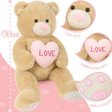 Valentine's Day Teddy Bear Stuffed Animals - Giant 43 Inches Brown Teddy Bear Plush Toys with Pink Heart - Valentine's Day Gift for Girlfriend/Boyfriend - Fluffly Cuddly Plushy Fluffy Toy - Cute Teddy Bear Plush Pillows for Kids - Christmas/Birthday Gift for Children/Teens/Adults - Romantic Anniversary Gift for Wife/Husband - Free Shipping