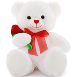 Valentine's Day Teddy Bear Stuffed Animals - 20 Inches White Teddy Plush Toys with Red Rose Flower - Valentine's Day Gift for Girlfriend/Boyfriend - Fluffly Cuddly Plushy Fluffy Toy - Cute Teddy Bear Plush Pillows for Kids - Christmas/Birthday Gift for Children/Teens/Adults - Romantic Anniversary Gift for Wife/Husband - Free Shipping