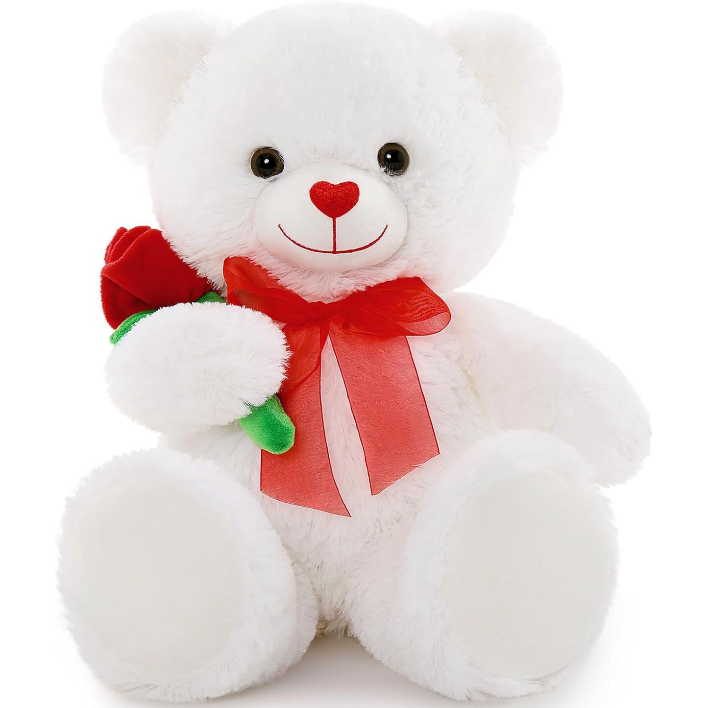 Valentine's Day Teddy Bear Stuffed Animals - 20 Inches White Teddy Plush Toys with Red Rose Flower - Valentine's Day Gift for Girlfriend/Boyfriend - Fluffly Cuddly Plushy Fluffy Toy - Cute Teddy Bear Plush Pillows for Kids - Christmas/Birthday Gift for Children/Teens/Adults - Romantic Anniversary Gift for Wife/Husband - Free Shipping