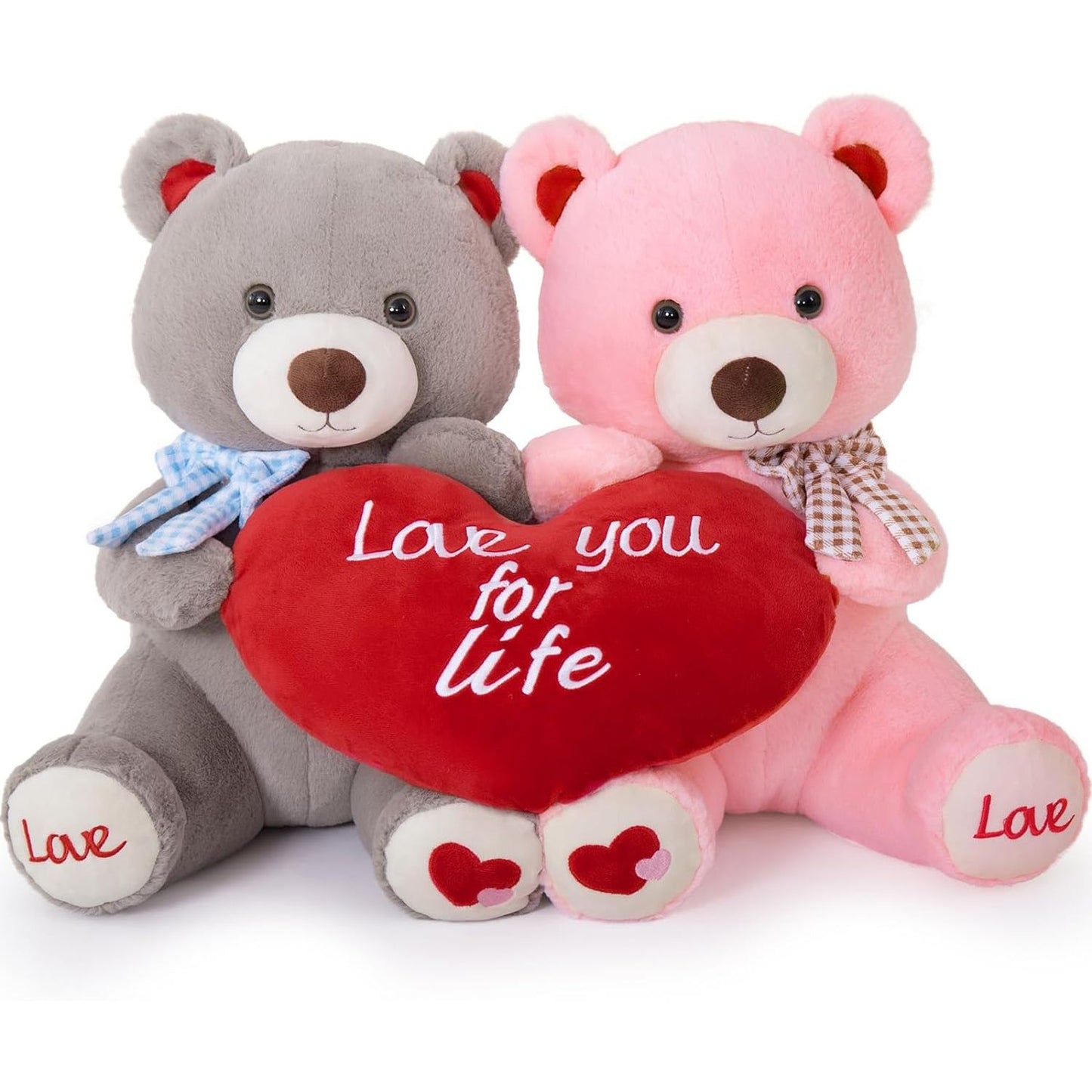 Valentine's Day Teddy Bear Couple Stuffed Animals - Big 16 Inches Teddy Bear Plush Toys with ' Love You for Life ' Heart- Valentine's Day Gift for Girlfriend/Boyfriend - Fluffly Cuddly Plushy Fluffy Toy - Cute Teddy Bear Plush Pillows for Kids - Christmas/Birthday Gift for Children/Teens/Adults - Romantic Anniversary Gift for Wife/Husband - Wedding Gift Ideas for Friends - Free Shipping
