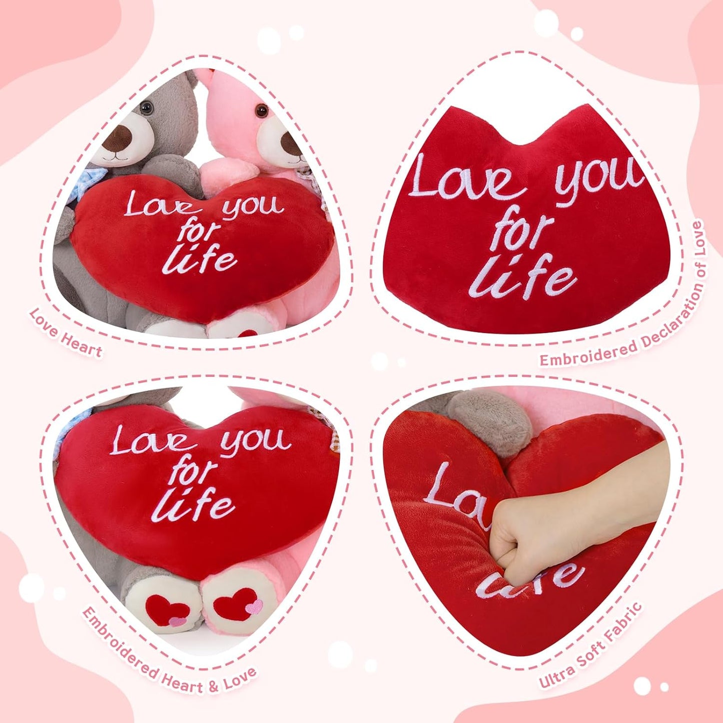 Valentine's Day Teddy Bear Couple Stuffed Animals - Big 16 Inches Teddy Bear Plush Toys with ' Love You for Life ' Heart- Valentine's Day Gift for Girlfriend/Boyfriend - Fluffly Cuddly Plushy Fluffy Toy - Cute Teddy Bear Plush Pillows for Kids - Christmas/Birthday Gift for Children/Teens/Adults - Romantic Anniversary Gift for Wife/Husband - Wedding Gift Ideas for Friends - Free Shipping
