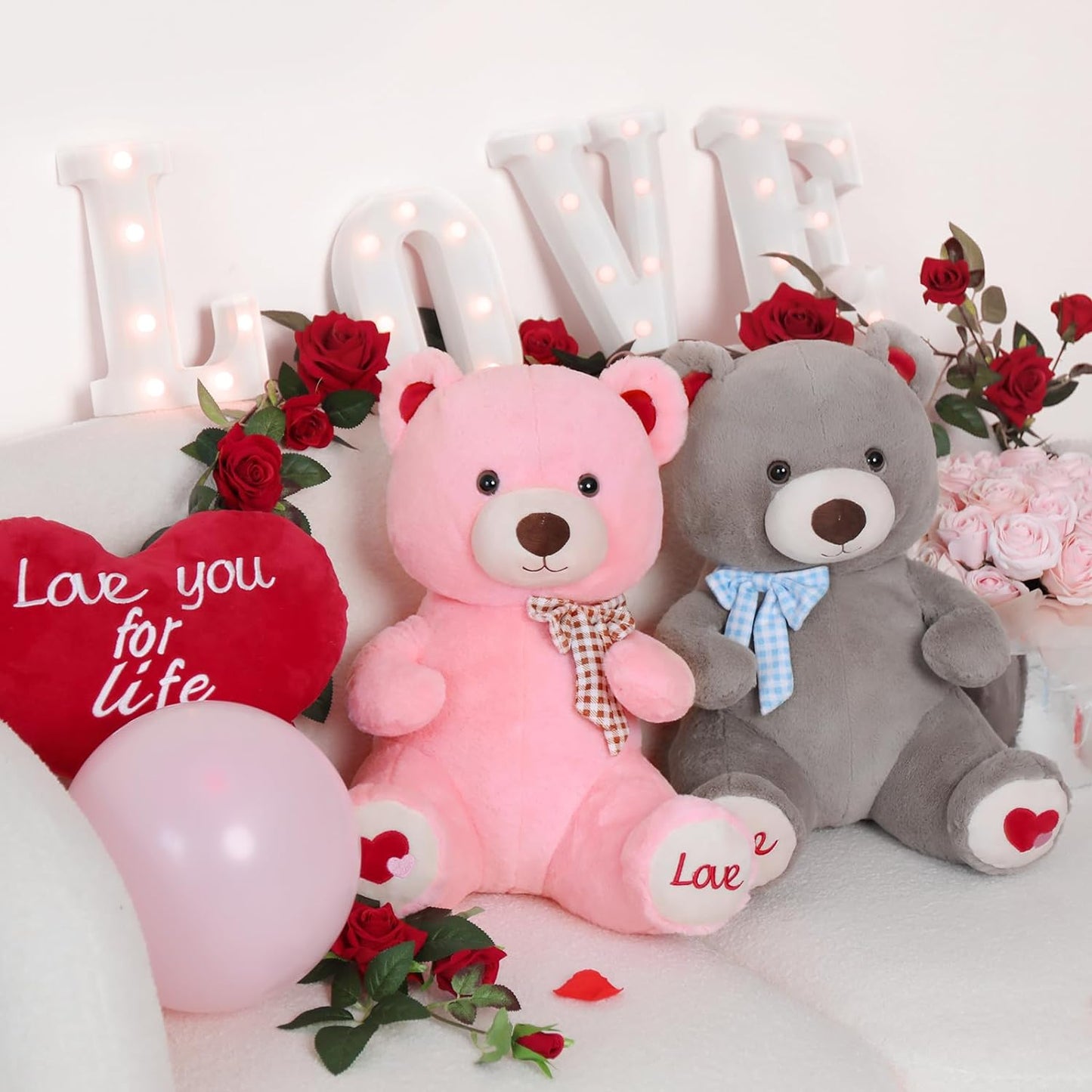 Valentine's Day Teddy Bear Couple Stuffed Animals - Big 16 Inches Teddy Bear Plush Toys with ' Love You for Life ' Heart- Valentine's Day Gift for Girlfriend/Boyfriend - Fluffly Cuddly Plushy Fluffy Toy - Cute Teddy Bear Plush Pillows for Kids - Christmas/Birthday Gift for Children/Teens/Adults - Romantic Anniversary Gift for Wife/Husband - Wedding Gift Ideas for Friends - Free Shipping
