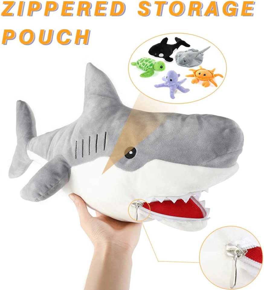 White Shark with 5 Little Sea Creatures, 23 Inches