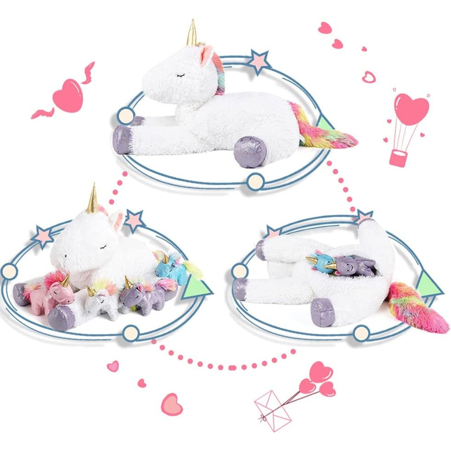 Unicorn Stuffed Animals - Big Unicorn Plush Toys for Children - Unicorn Cartoon Plush Pillows - White 24 Inches Unicorn Plushies - Stuffed Animal Babies with Their Mom - Stuffed Animals with Babies in the Belly - Birthday/Christmas/Valentine's Day Gift for Girls