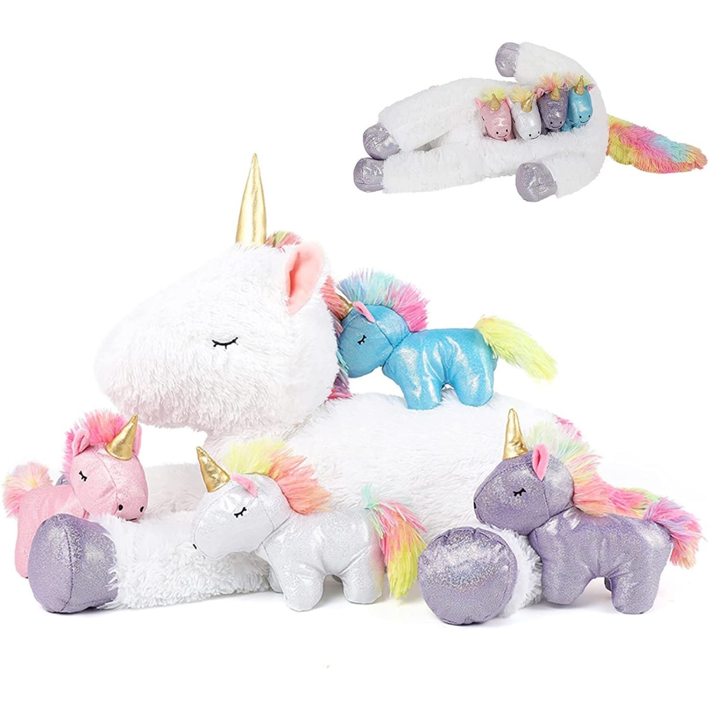 Unicorn Stuffed Animals - Big Unicorn Plush Toys for Children - Unicorn Cartoon Plush Pillows - White 24 Inches Unicorn Plushies - Stuffed Animal Babies with Their Mom - Stuffed Animals with Babies in the Belly - Birthday/Christmas/Valentine's Day Gift for Girls