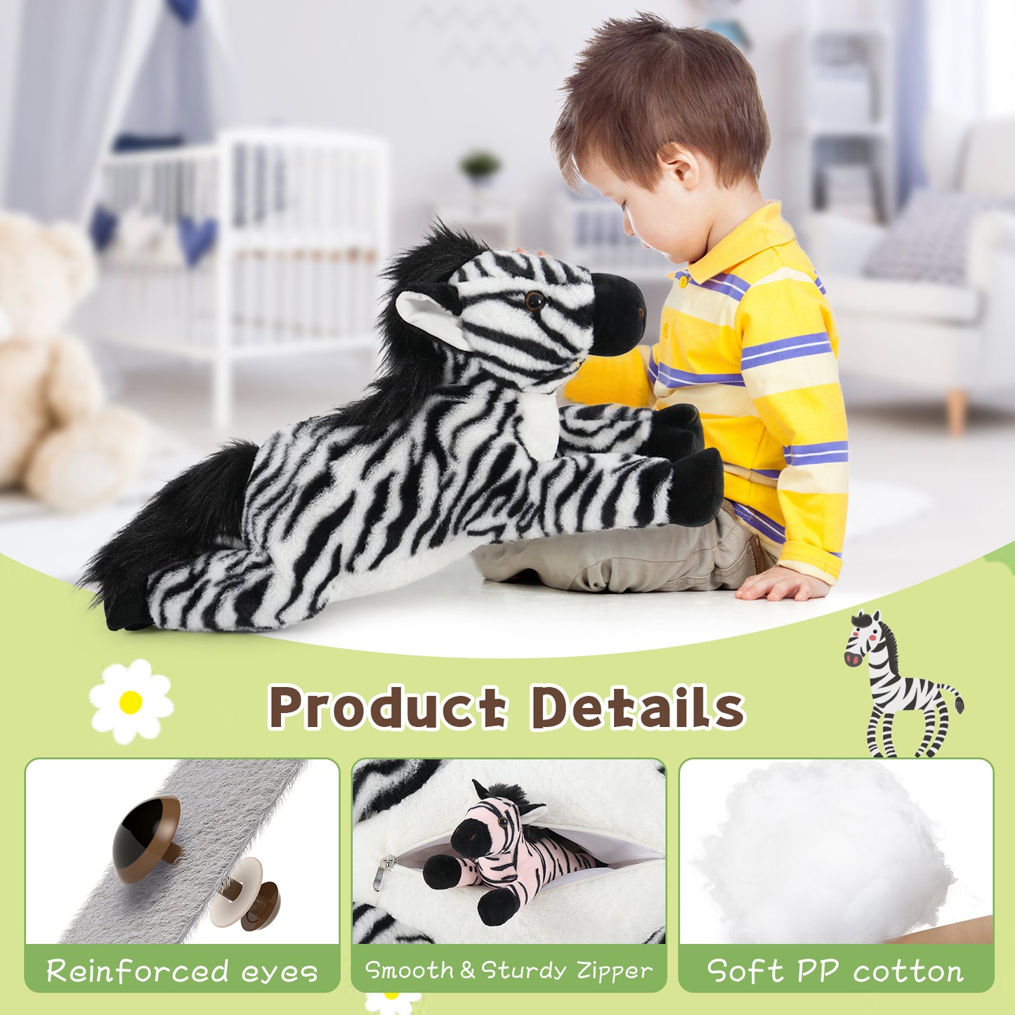 Zebra Stuffed Animal Plush Toys, 25.2 Inches - MorisMos Stuffed Animals