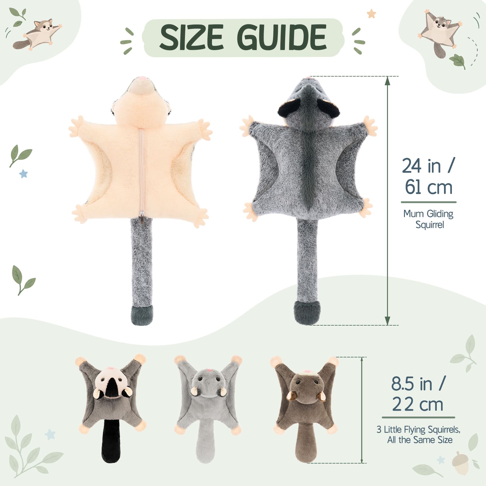 Mother Sugar Glider with Three Babies Cute Woodland Animal Family Playset