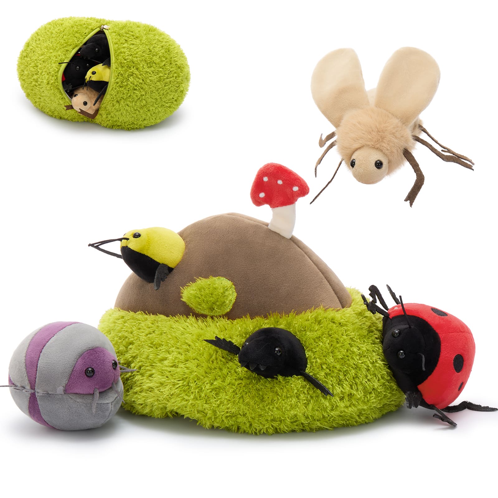 Woodlouse & Beetle Plush Toy Set with Soft Bug Mound Hideaway