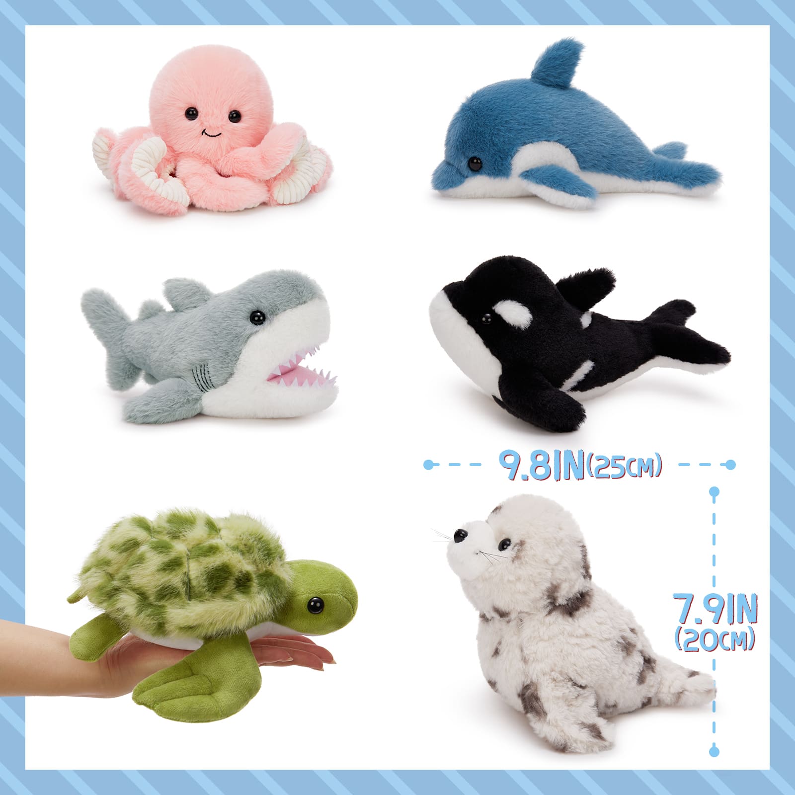 6 Pcs Ocean Stuffed Animals Sea Plush Toys, 9.8 Inches