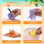 A pink plush Conch with seven ocean-themed stuffed animals: Jellyfish, Whale, Hermit Crab, Starfish, Seahorse, Coral, Glow Fish, and Clownfish.
