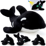 Large Orca Stuffed Animal with 3 Babies Glow in The Dark, 23.6" Huggable Killer Whale Plush Toy Realistic Soft Ocean Animal Plushies Birthday Gifts for Boys Girls