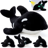 Large Orca Stuffed Animal with 3 Babies Glow in The Dark, 23.6" Huggable Killer Whale Plush Toy Realistic Soft Ocean Animal Plushies Birthday Gifts for Boys Girls
