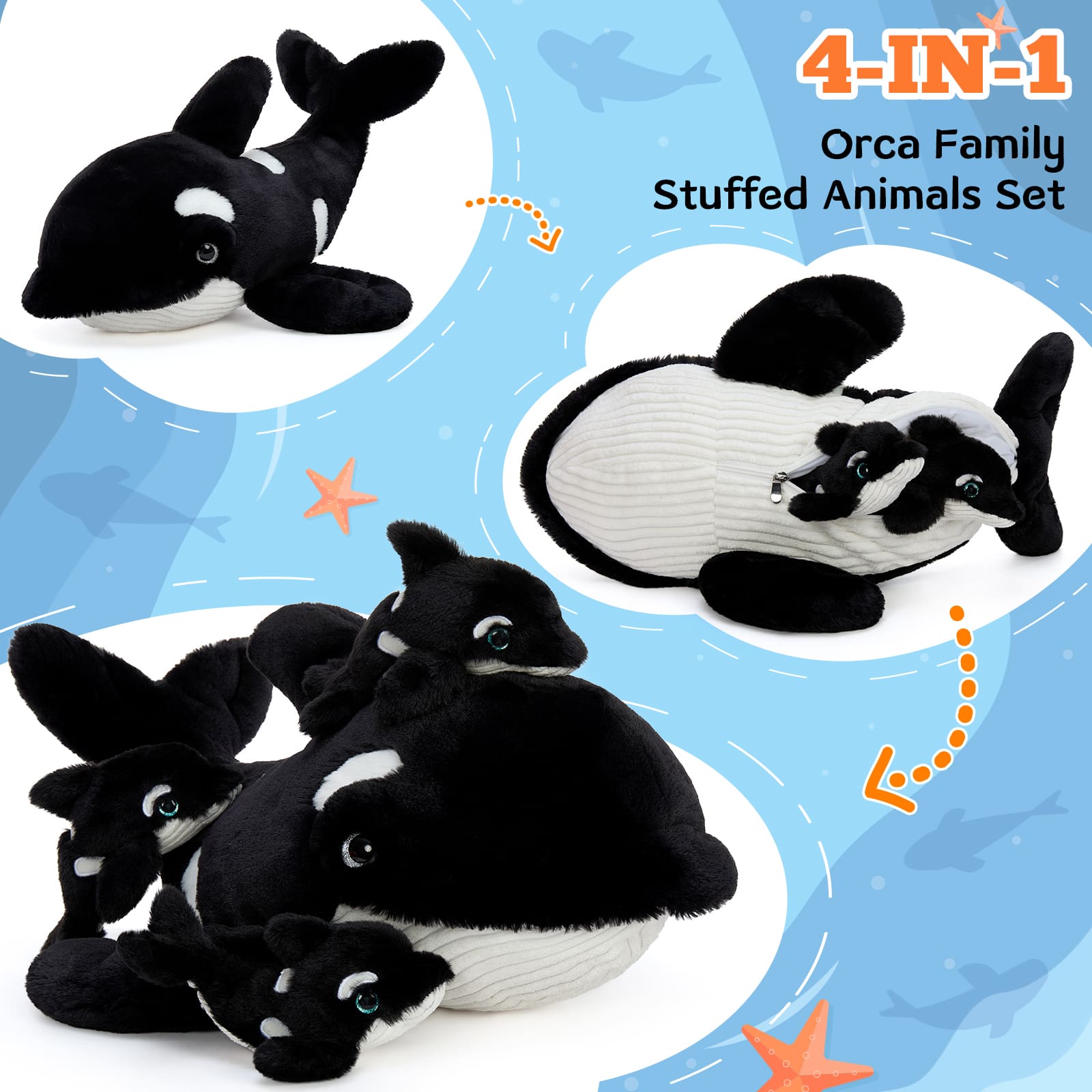 Killer Whales Stuffed Animals Ocean Plush Toys, 24 Inches