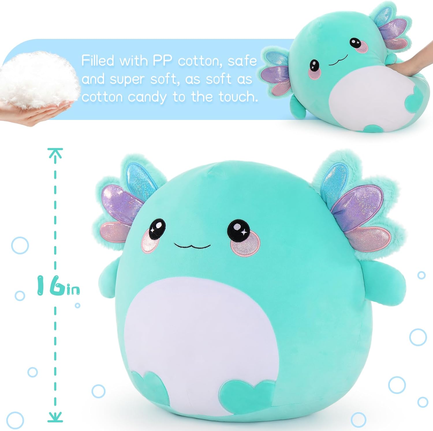 Axolotl Stuffed Animals, Mint Green, 15.7 Inches - Cute Cartoon Plush Pillows - Cartoon Axolotl Cushion Pillows for Kids - Soft Salamander Throw Pillows - Free Shipping