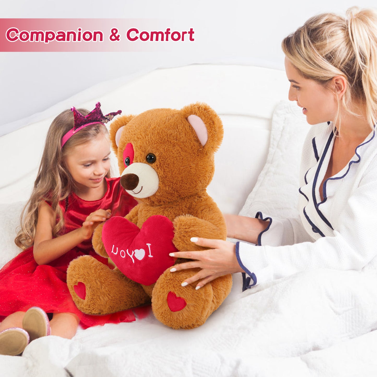 Valentine's Day Teddy Bear Stuffed Animals - Big 19 Inches Brown Teddy Bear Plush Toys with ' I Love You ' Heart- Valentine's Day Gift for Girlfriend/Boyfriend - Fluffly Cuddly Plushy Fluffy Toy - Cute Teddy Bear Plush Pillows for Kids - Christmas/Birthday Gift for Children/Teens/Adults - Romantic Anniversary Gift for Wife/Husband - Free Shipping
