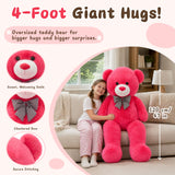 47 Inch Coral Red Teddy Bear Plush Toy with Plaid Bow