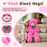 47 Inch Hot Pink Teddy Bear Plush Toy with Plaid Bow