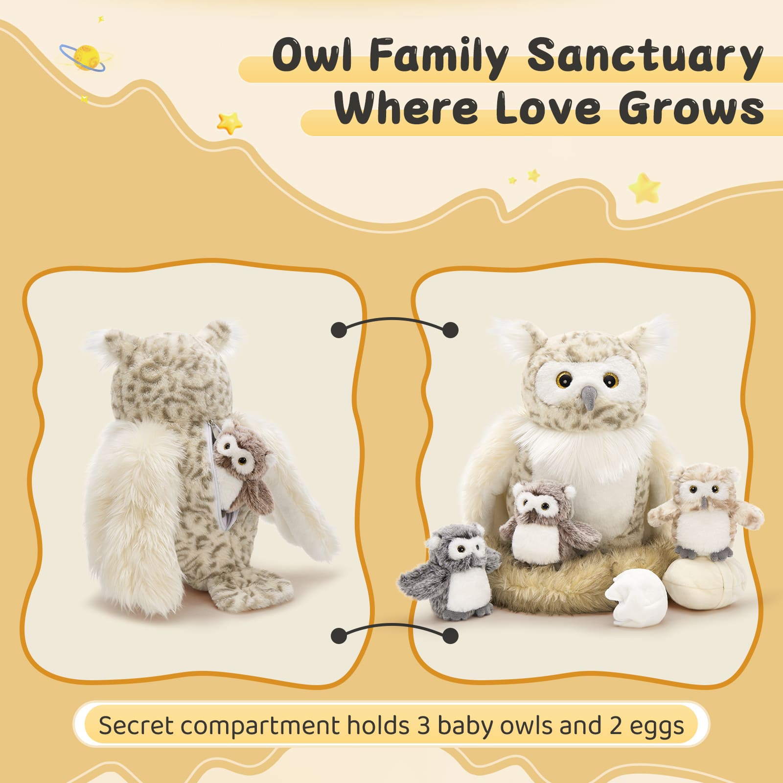 Owl Mom And Baby Stuffed Animals Set - Lifelike Eurasian Eagle-owl Plush Toys - Stuffed Animal Owl Babies with Their Mom - Owl Stuffed Animals with Babies In The Belly - Gift for Birders - Realistic Owl Stuffies - Gift for Kids Teens Adults On Birthday, Christmas, Easter, Baby Shower, Valentine's Day