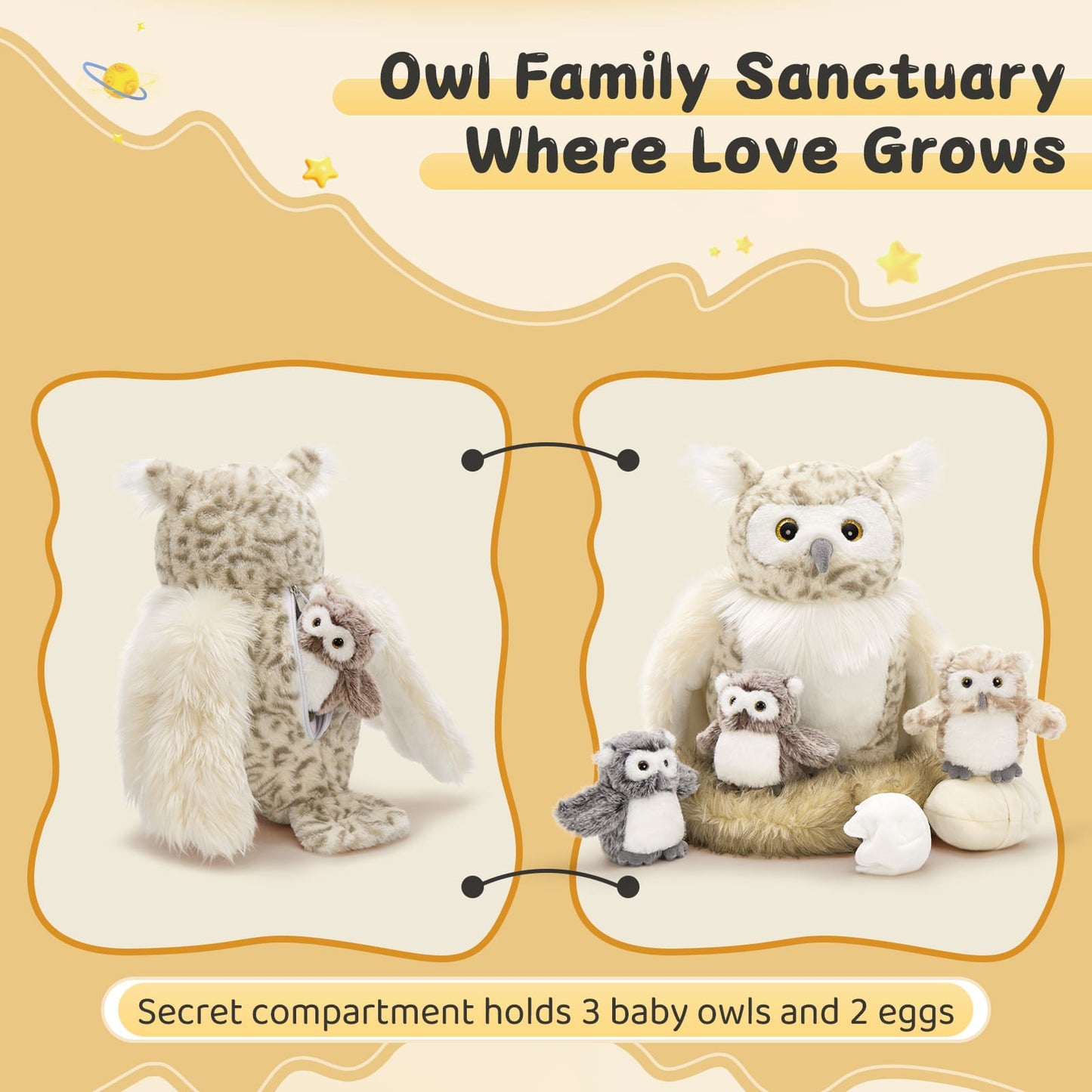 Owl Mom And Baby Stuffed Animals Set - Lifelike Eurasian Eagle-owl Plush Toys - Stuffed Animal Owl Babies with Their Mom - Owl Stuffed Animals with Babies In The Belly - Gift for Birders - Realistic Owl Stuffies - Gift for Kids Teens Adults On Birthday, Christmas, Easter, Baby Shower, Valentine's Day
