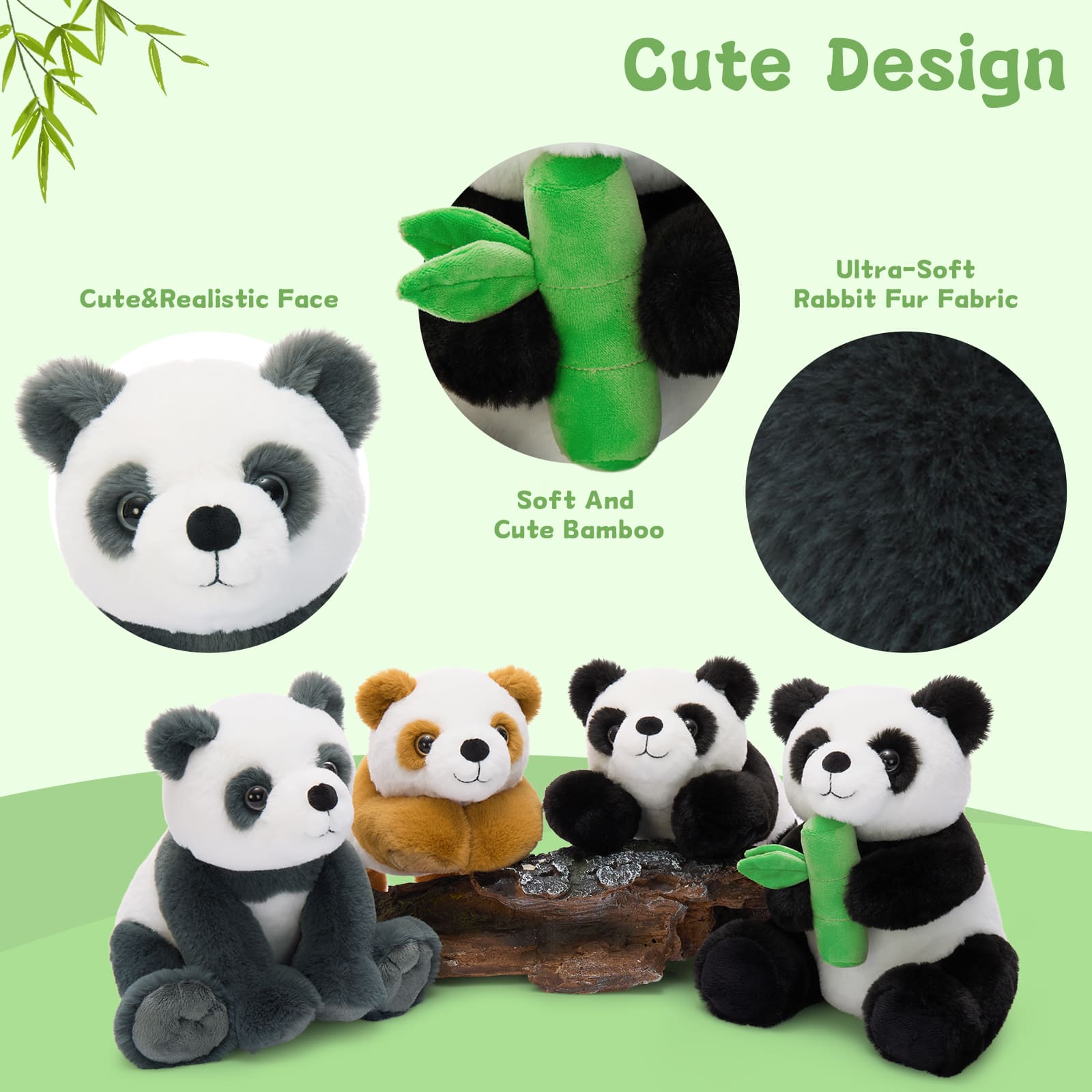 4 PCS Panda Plush Toy Set Stuffed Animal Bundle, 11.8 Inches