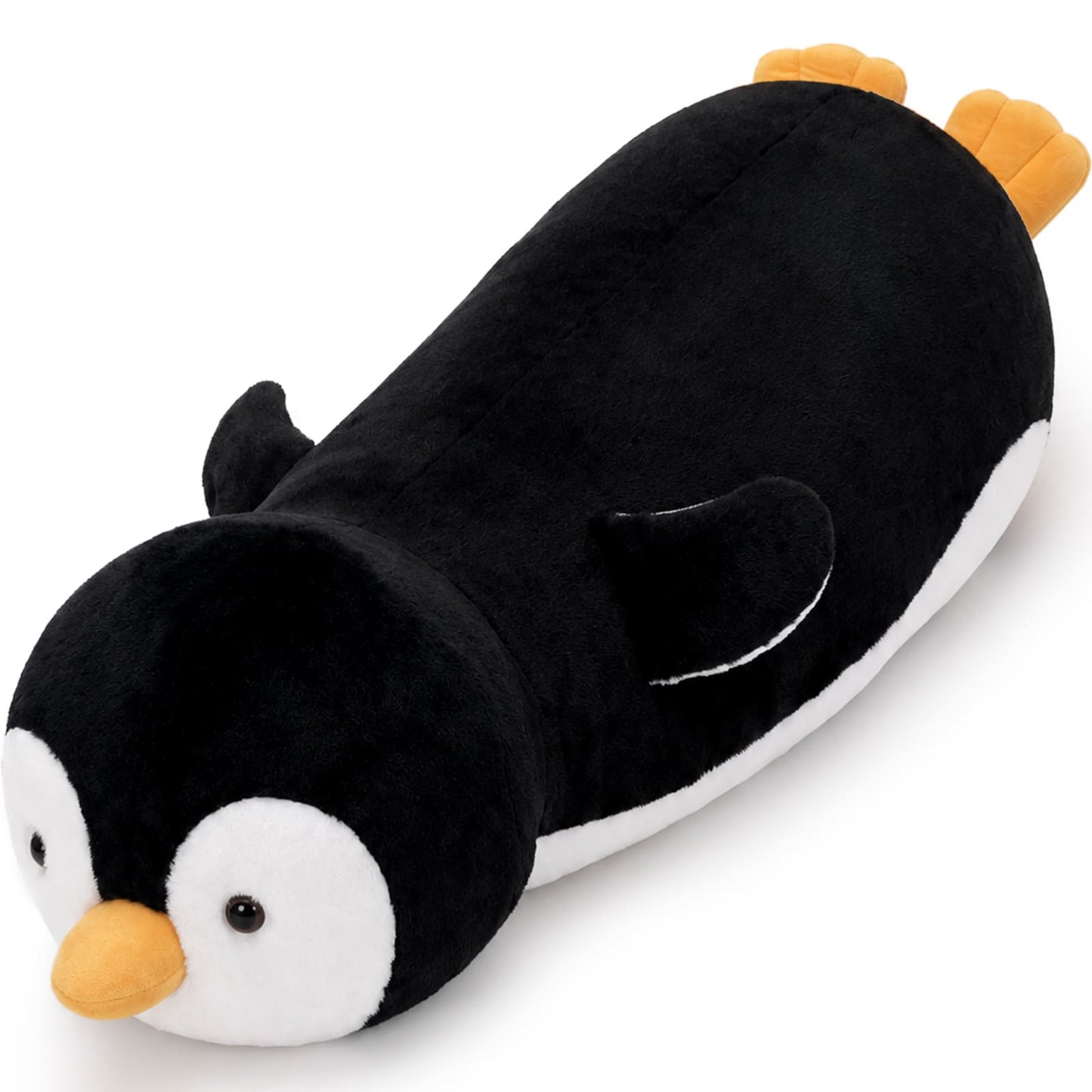 Large 45 inch giant penguin plush pillow, ultra soft and huggable oversized stuffed animal designed for kids and adults, perfect for sleeping, cuddling, bedroom decoration, and gifting, featuring adorable kawaii penguin design with premium plush fabric.