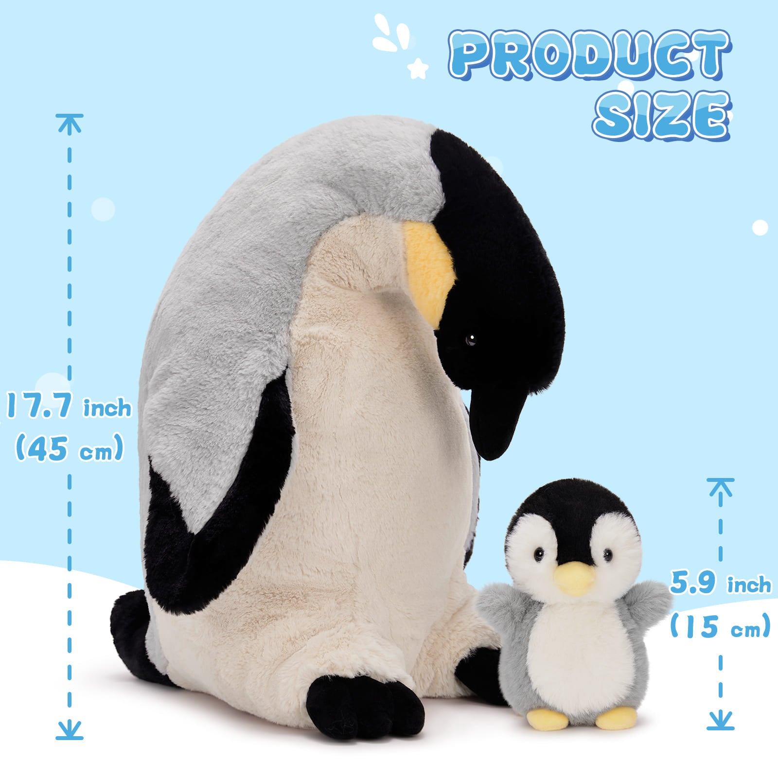 MorisMos Stuffed Penguin Plush Toy Set 17.7" Soft Penguin Stuffed Animal with 3 Cute Babies 1 Egg Cuddly Gift for Kids Birthday