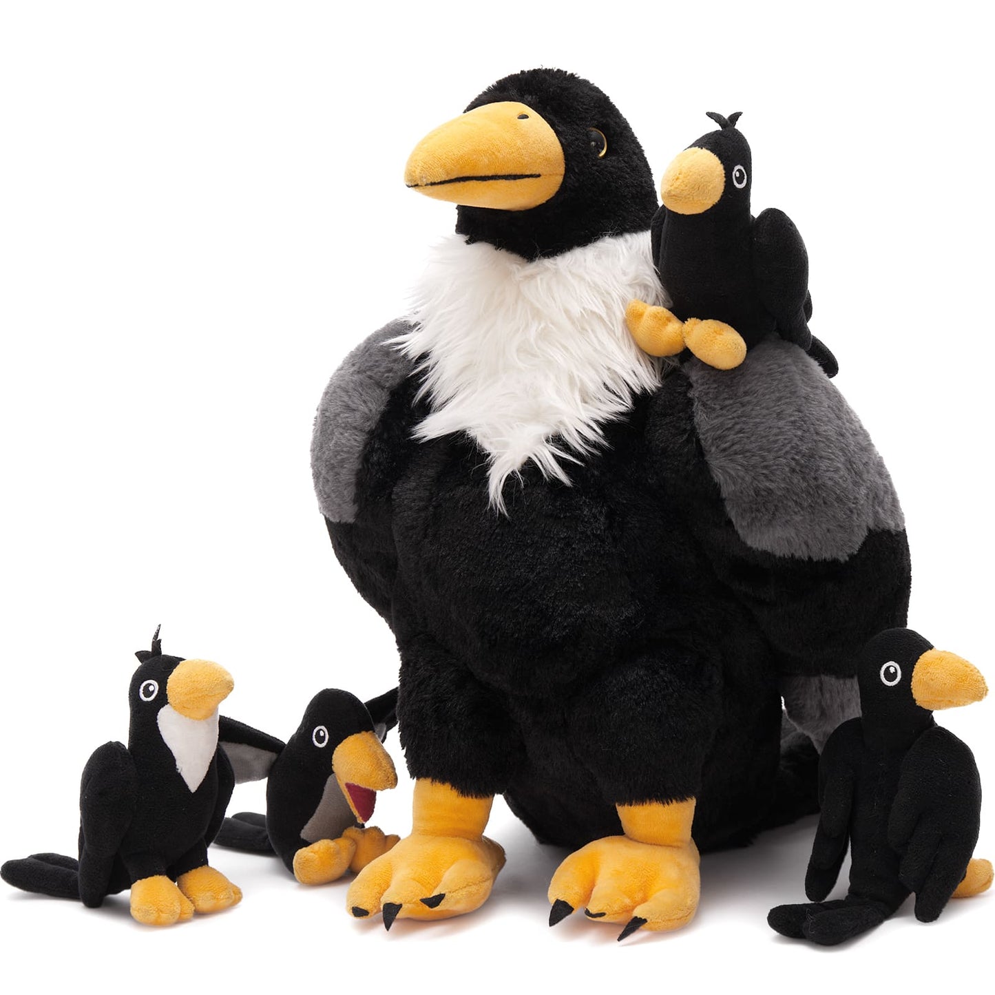 Pied Crow Stuffed Animals with Babies inside the Belly - Realistic Raven Plush Toys - Gift for Birders - Free Shipping