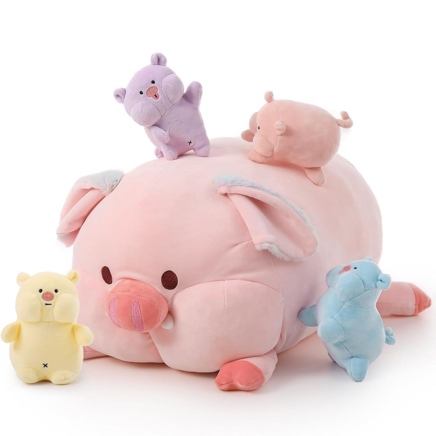 Pig Mom Stuffed Toy with 4 Pig Babies, 20 Inches - MorisMos Stuffed Animal Toys